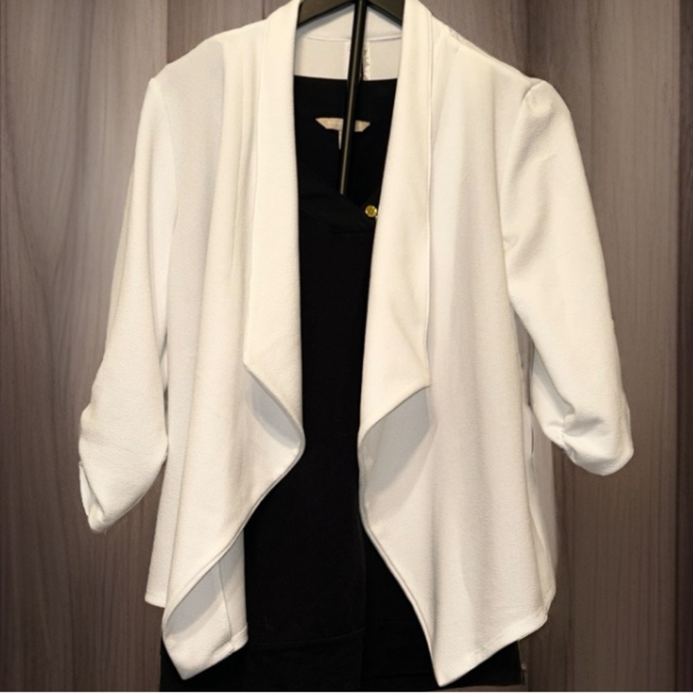 MOA White Open-Front Blazer with Tapered‎ Sleeves Women's Size L